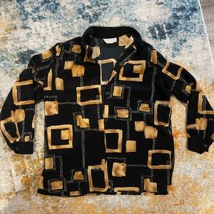 Women’s long sleeve black /gold button up shirt unique design